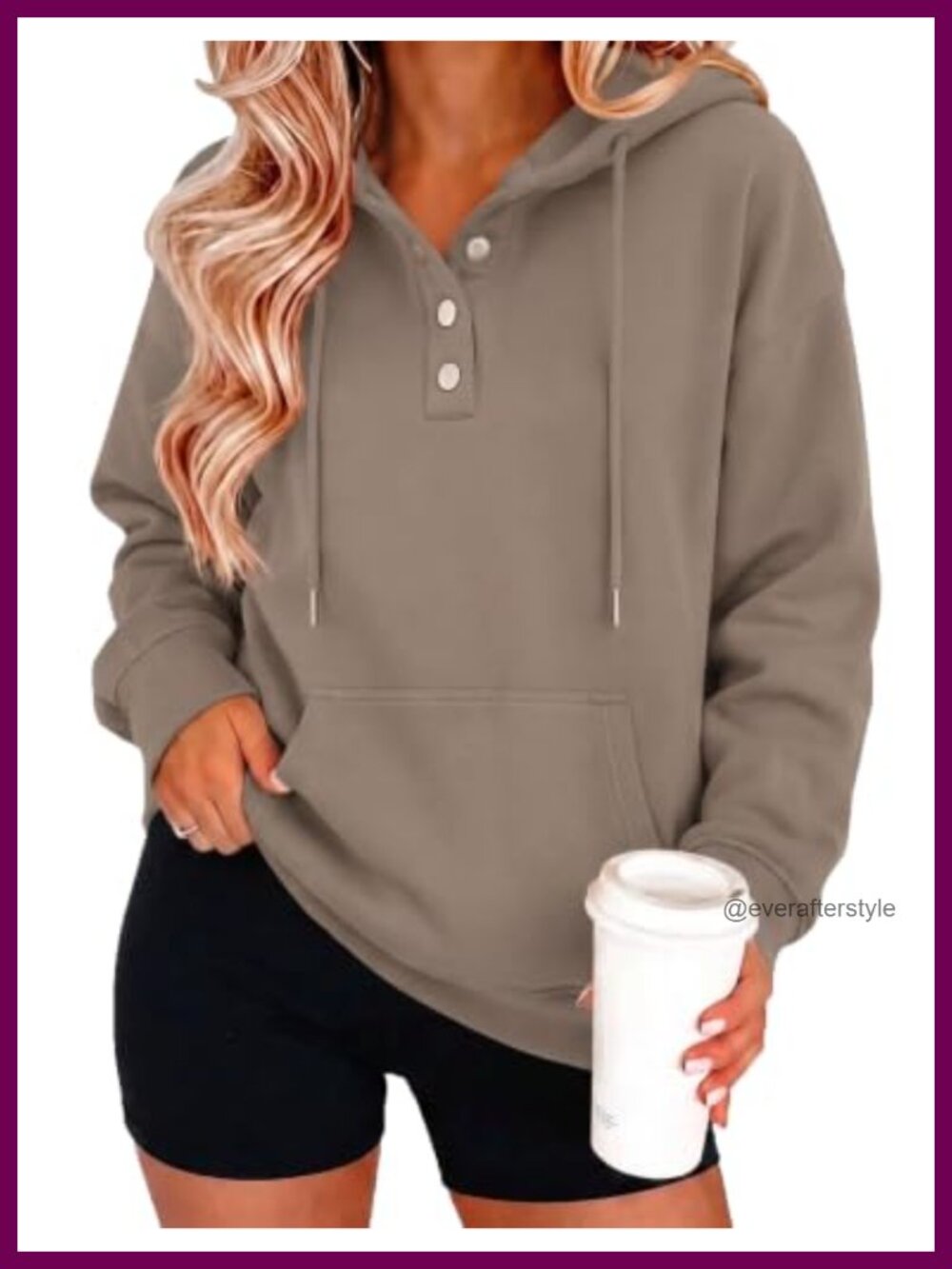 Zeagoo Women's Button Front Hoodie V-Neck Oversized Sweatshirt with Kangaroo